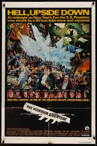 2m653 POSEIDON ADVENTURE 1sh '72 art of Gene Hackman & Stella Stevens escaping by Mort Kunstler!