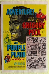 2m662 PURPLE PLAIN 1sh '55 great artwork of Gregory Peck, written by Eric Ambler!