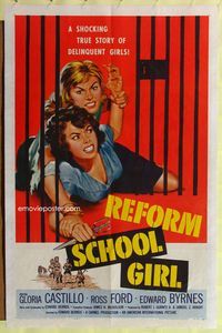 2m675 REFORM SCHOOL GIRL 1sh '57 classic AIP bad girl catfight behind bars artwork!
