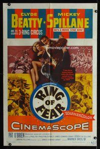 2m683 RING OF FEAR 1sh '54 Clyde Beatty and his gigantic 3-ring circus + Mickey Spillane!