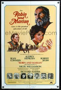 2m688 ROBIN & MARIAN 1sh '76 art of Sean Connery & Audrey Hepburn by Drew Struzan!