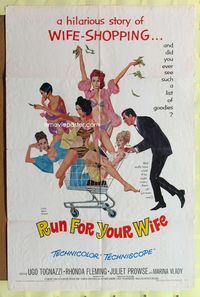 2m698 RUN FOR YOUR WIFE 1sh '66 wacky art of Ugo Tognazzi shopping for wives!