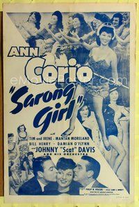 2m704 SARONG GIRL 1sh R50 sexy tropical dancer Ann Corio, Johnny Scat Davis & his band!