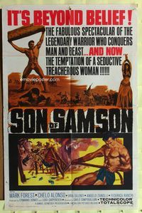 2m754 SON OF SAMSON 1sh '62 artwork of strongman Mark Forest, Italian!