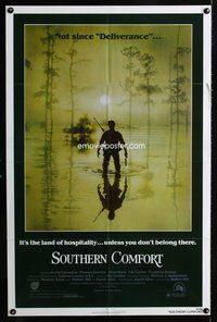 2m761 SOUTHERN COMFORT 1sh '81 Walter Hill, Keith Carradine, cool image of hunter in swamp!