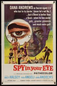 2m772 SPY IN YOUR EYE 1sh '66 Dana Andrews has sexier gals and groovier gimmicks, cool art!