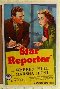 2m781 STAR REPORTER 1sh '39 stone litho art of Warren Hull & Marsha Hunt, newspapers!