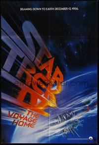 2m782 STAR TREK IV teaser 1sh '86 directed by Leonard Nimoy, art of title racing towards Earth!