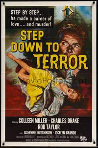2m789 STEP DOWN TO TERROR 1sh '59 he made a career of love and murder, cool noir artwork!