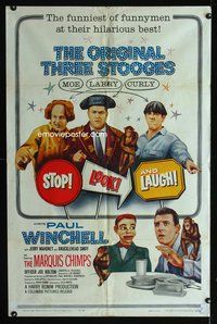 2m795 STOP LOOK & LAUGH 1sh '60 Three Stooges, Larry, Moe & Curly + chimpanzees & dummy!