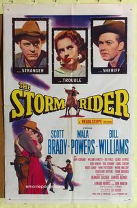 2m798 STORM RIDER 1sh '57 stranger Scott Brady, sheriff Bill Williams, Mala Powers is trouble!