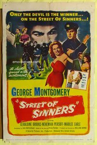 2m808 STREET OF SINNERS 1sh '57 George Montgomery, only the Devil is the winner here!