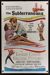 2m815 SUBTERRANEANS 1sh '60 from Jack Kerouac novel, art of sexy Leslie Caron & George Peppard!
