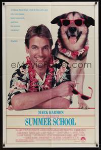 2m822 SUMMER SCHOOL 1sh '87 great image of Mark Harmon in Hawaiian shirt with dog!