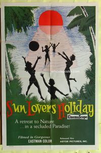 2m825 SUN LOVERS' HOLIDAY 1sh '60 a retreat to nature in a secluded paradise, girls on beach!