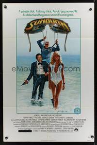 2m826 SUNBURN 1sh '79 great art of sexy Farrah Fawcett and spy Charles Grodin by Morgan Kane!