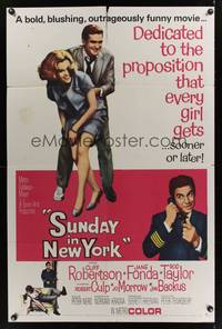 2m828 SUNDAY IN NEW YORK style B 1sh '64 Rod Taylor tickling sexy Jane Fonda!