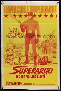 2m831 SUPERARGO & THE FACELESS GIANTS 1sh '71 great close up of masked hero with big gun!