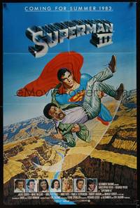 2m833 SUPERMAN III advance 1sh '83 art of Christopher Reeve flying with Richard Pryor by L. Salk!