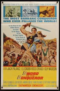 2m844 SWORD OF THE CONQUEROR 1sh '62 great art of Jack Palance as barbarian holding sexy girl!