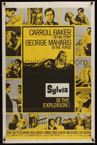 2m846 SYLVIA 1sh '65 sexy Carroll Baker is the fury, George Maharis is the force!