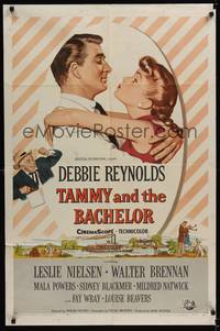 2m858 TAMMY & THE BACHELOR 1sh '57 artwork of Debbie Reynolds seducing Leslie Nielsen!