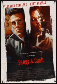 2m861 TANGO & CASH 1sh '89 close-ups of Kurt Russell & Sylvester Stallone w/guns!