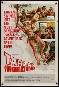 2m865 TARZAN & THE GREAT RIVER 1sh '67 art of Mike Henry in the title role w/sexy Diana Millay!