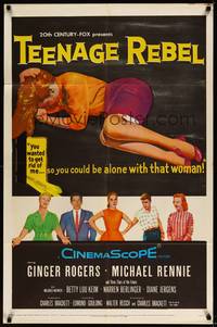 2m873 TEENAGE REBEL 1sh '56 Michael Rennie sends daughter to mom Ginger Rogers so he can have fun!