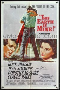 2m888 THIS EARTH IS MINE signed 1sh '59 by Jean Simmons, artwork with Rock Hudson!