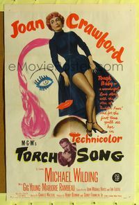 2m906 TORCH SONG 1sh '53 unusual art of tough baby Joan Crawford!