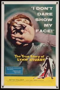 2m912 TRUE STORY OF LYNN STUART 1sh '58 Betsy Palmer doesn't dare show her face, cool art!