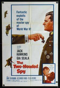 2m921 TWO-HEADED SPY 1sh '58 Jack Hawkins, Gia Scala, fantastic exploits of master of espionage!