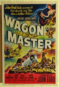 2m940 WAGON MASTER 1sh '50 John Ford, Ben Johnson, Joanne Dru, cool western artwork!