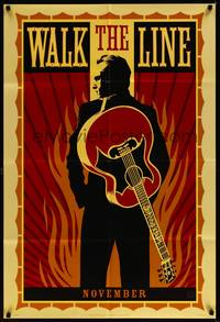 2m944 WALK THE LINE style A teaser DS 1sh '05 cool artwork of Joaquin Phoenix as Johnny Cash!