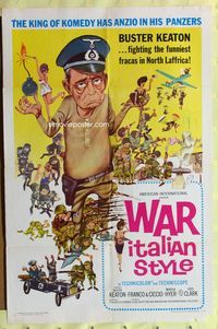 2m949 WAR ITALIAN STYLE 1sh '66 Due Marines e un Generale, cool WWII cartoon art of Buster Keaton!