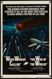 2m959 WHEN WORLDS COLLIDE/WAR OF THE WORLDS 1sh '77 cool sci-fi art of rocket in space by Berkey!