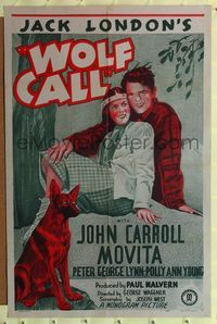 2m975 WOLF CALL 1sh '39 from Jack London novel, art of John Carroll, Movita!