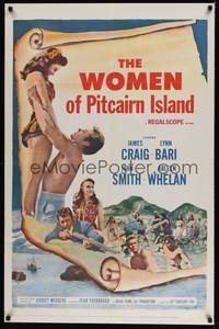 2m979 WOMEN OF PITCAIRN ISLAND 1sh '57 James Craig lifting sexy Lynn Bari, John Smith!