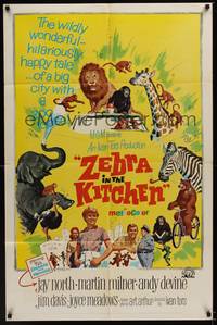 2m999 ZEBRA IN THE KITCHEN 1sh '65 Jay North & zoo animals on the loose, great animal artwork!