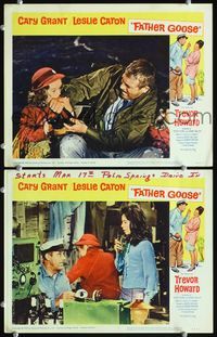 2p894 FATHER GOOSE 2 LCs '65 sea captain Cary Grant bitten by little girl, Leslie Caron!