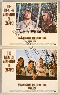 2p955 PAPILLON 2 LCs '73 prisoners Steve McQueen & Dustin Hoffman, Devil's Island escape!