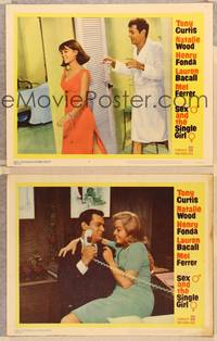 2p966 SEX & THE SINGLE GIRL 2 LCs '65 Tony Curtis in robe & sexy Natalie Wood!