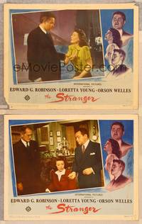 2p982 STRANGER 2 LCs '46 Orson Welles, Edward G. Robinson & Loretta Young!