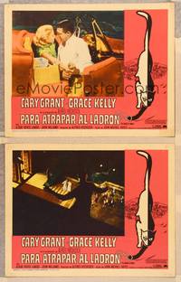 2p988 TO CATCH A THIEF 2 Spanish/U.S. LCs '55 Grace Kelly & Cary Grant, Alfred Hitchcock!