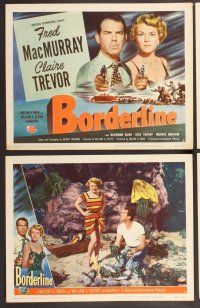 2p101 BORDERLINE 8 LCs '50 cool title card art with Fred MacMurray & Claire Trevor pointing guns!