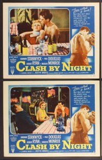 2p134 CLASH BY NIGHT 8 LCs '52 Fritz Lang, Barbara Stanwyck, Douglas, Ryan, Marilyn Monroe shown!