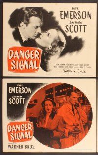2p152 DANGER SIGNAL 8 LCs '45 romantic close-up of Faye Emerson & Zachary Scott, film noir!