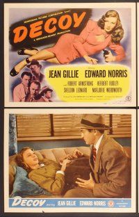 2p158 DECOY 8 LCs '46 super sexy bad girl Jean Gillie with gun, Edward Norris, film noir!