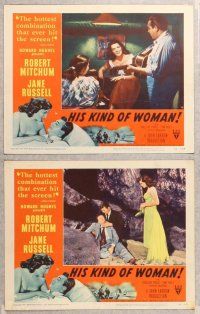 2p652 HIS KIND OF WOMAN 6 LCs '51 Robert Mitchum, sexy Jane Russell, presented by Howard Hughes!